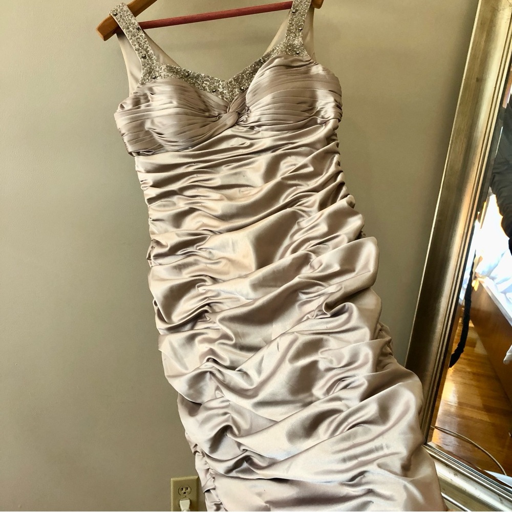 Le Chateau Shimmering Champagne Ruched Dress
